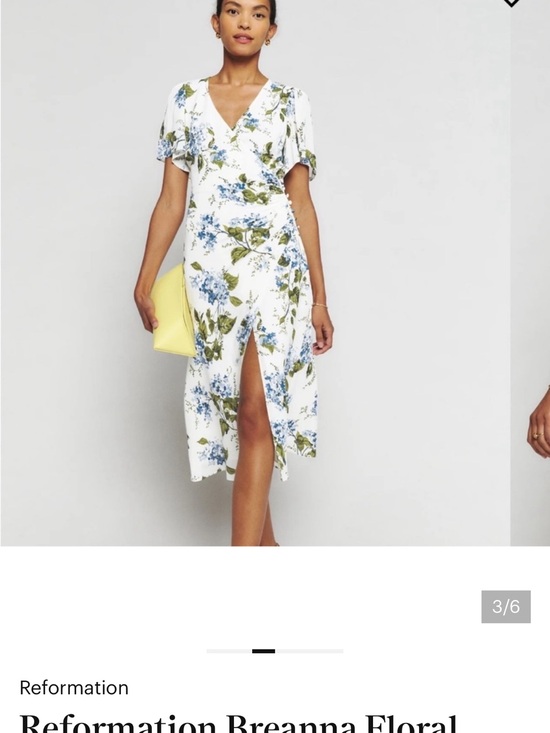 Reformation Dresses & Skirts - Reformation Breanna White Midi Wrap Dress with Blue Floral & Green Leaves